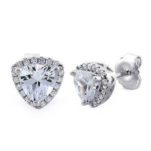 Sterling Silver Trillion Stud CZ Earrings New